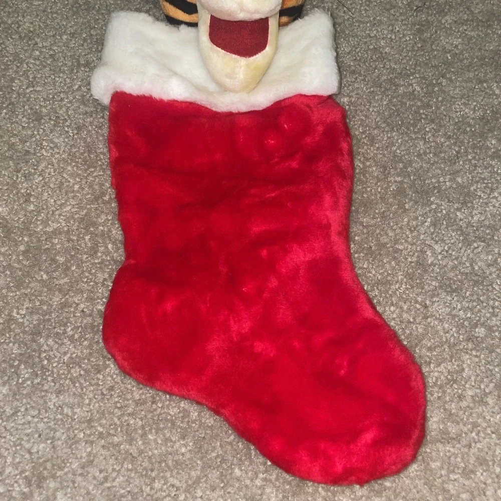 Disney Winnie the Pooh Tigger Plush Christmas Stocking Santa Hat Red Faux Fur